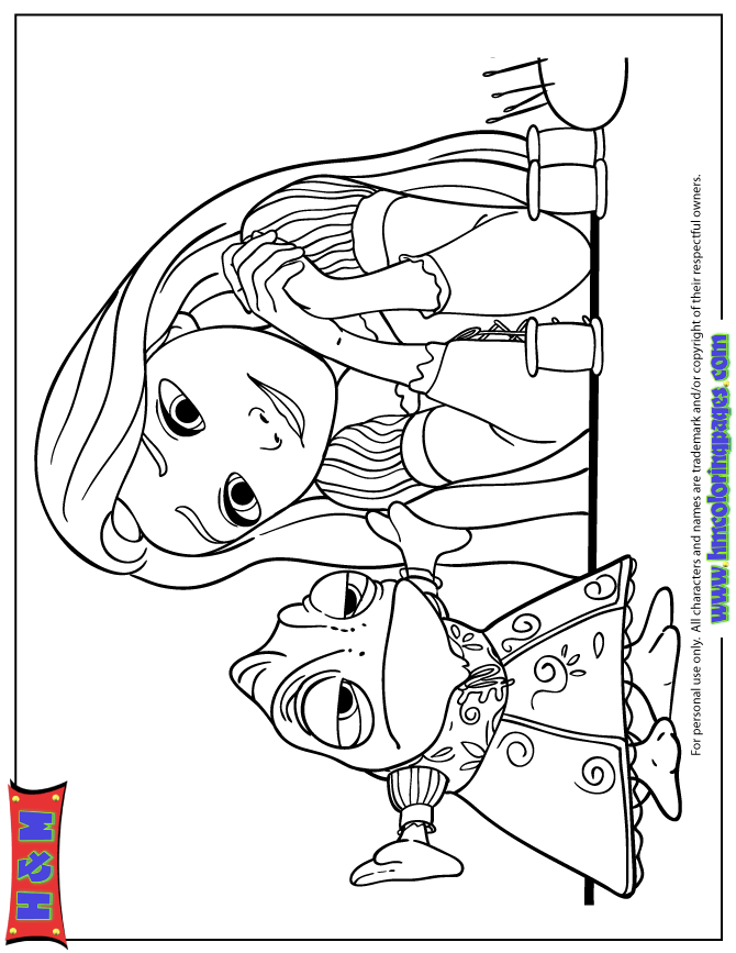 Rapunzel Looking At Pascal In Dress Coloring Page | Free Printable
