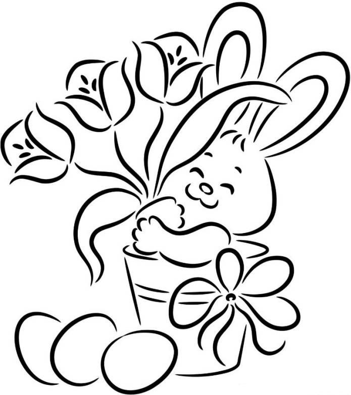 and print easter bunny with flower egg easy coloring pages