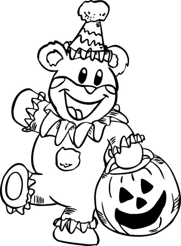 Halloween Coloring Page | Kid In Teddy Bear Costume