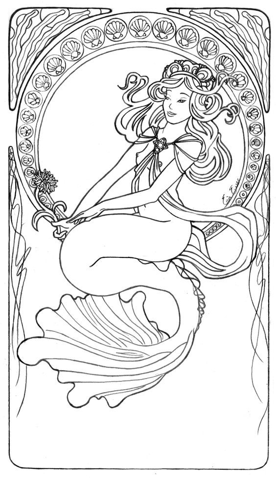 Image detail for -Mucha Mermaid Line Art by =LiquidFaeStudios
