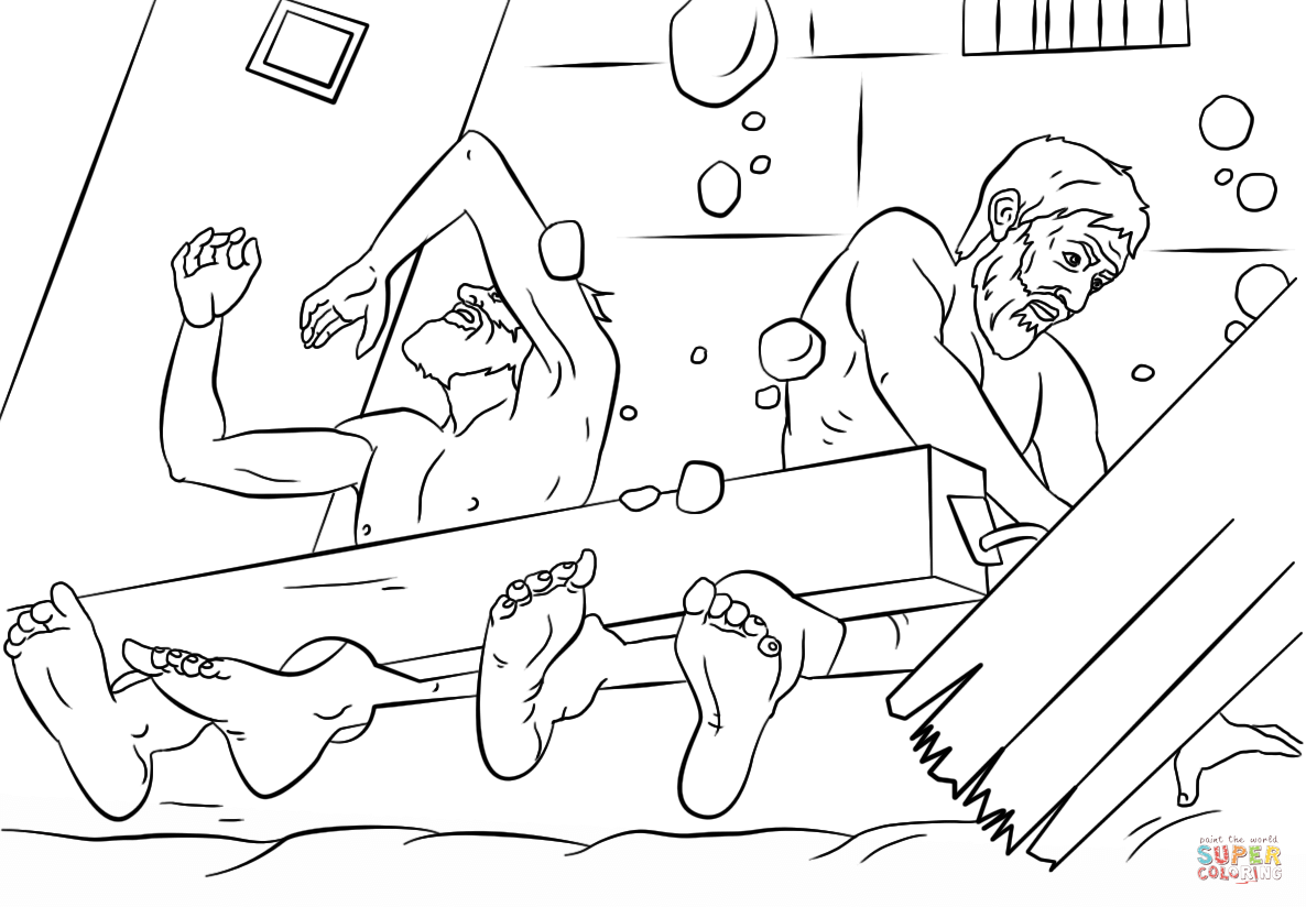 Paul and Silas survives Earthquake coloring page | Free Printable