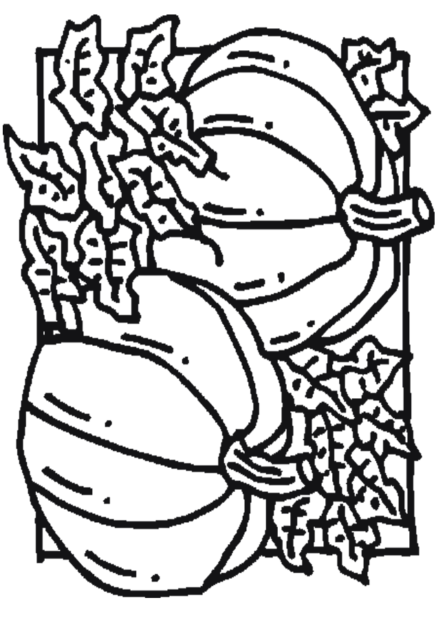 Pumpkin and Leaves Coloring Sheet 