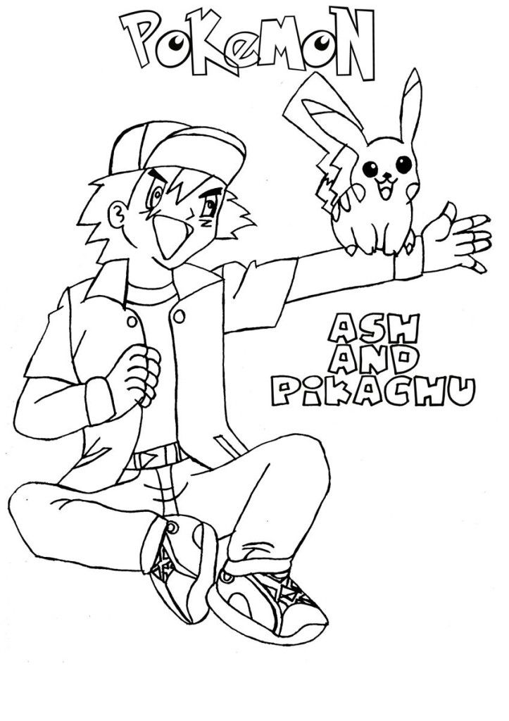 Funny Ash Pikachu Pokemon Coloring Pages 