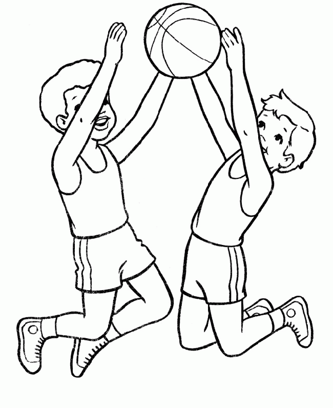 Two boys Jump in the air basketball coloring page: Two boys Jump
