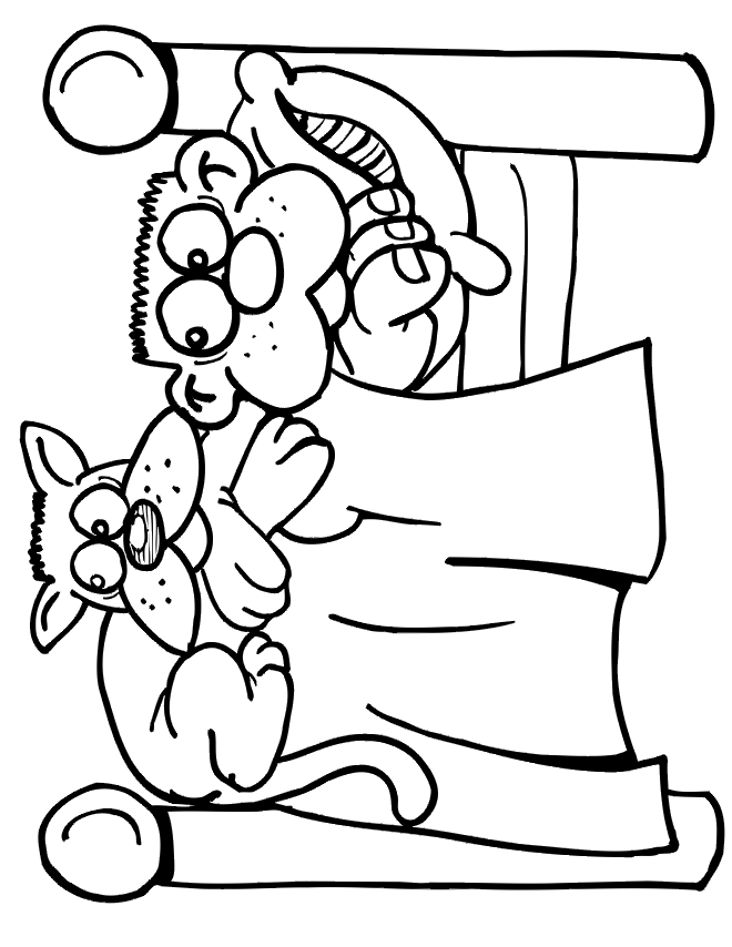 Cat Coloring Page | A Cat Laying on a Boy in Bed