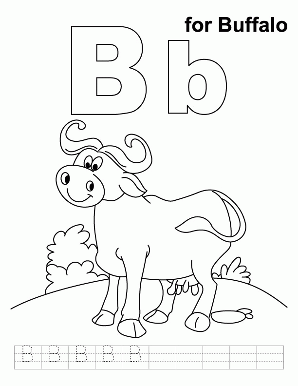B for buffalo coloring page with handwriting practice | Download