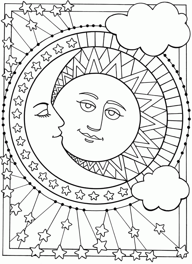 sun and moon and stars Colouring Pages