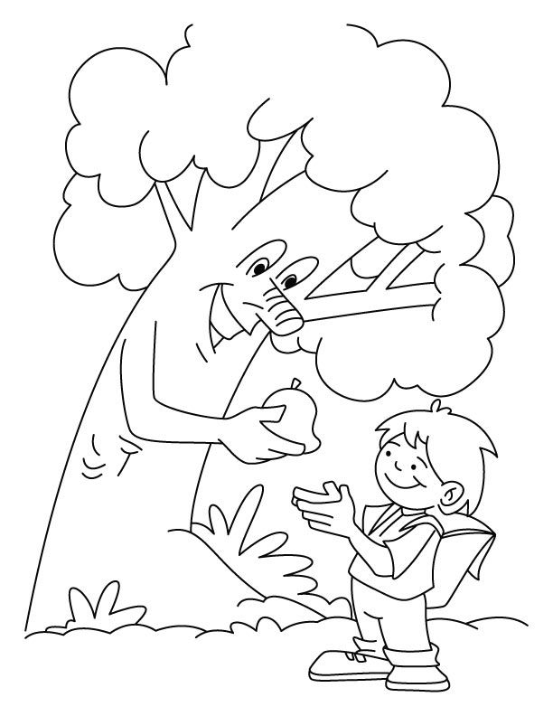 Tree giving the fruit to a boy coloring pages | Download Free Tree
