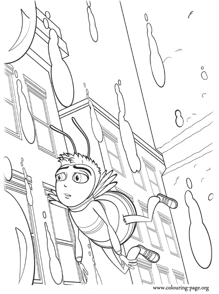 Bee Movie - Barry flying in the rain coloring page