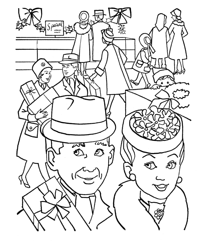 Grandparents Day Coloring Pages - Grandparents Christmas shopping