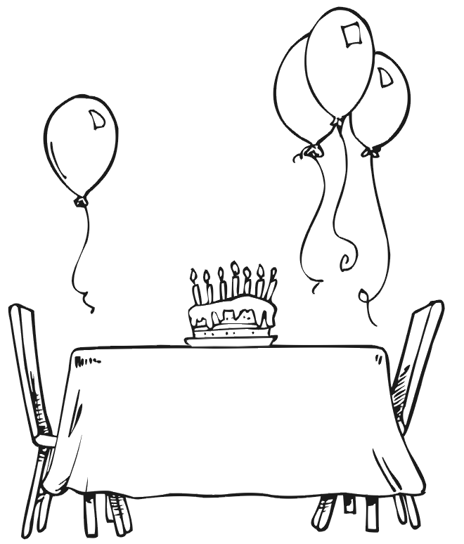 Birthday Coloring Page | A Table Set for a Party