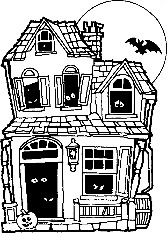 HALLOWEEN, HAUNTED HOUSE COLORING PAGE | COLORING BOOK PAGES