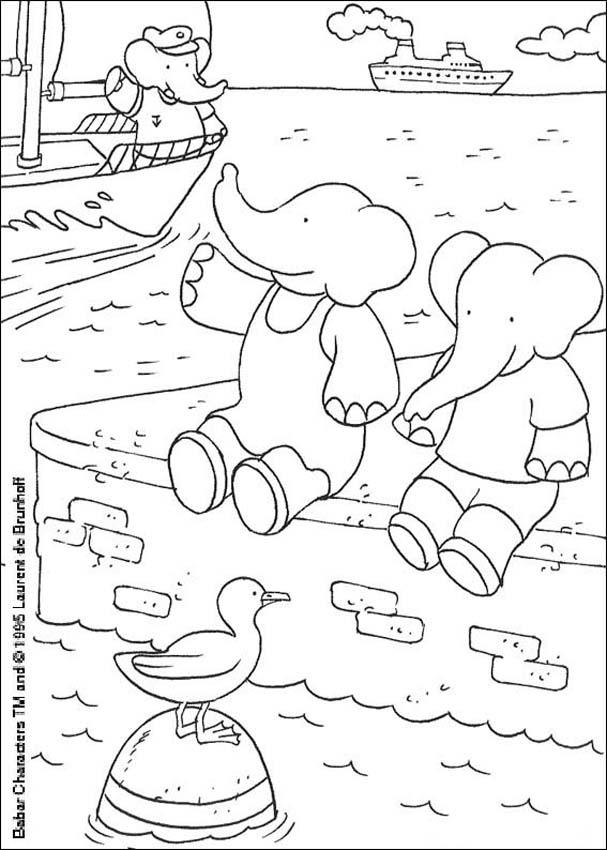 BABAR coloring pages - Babar boat trip
