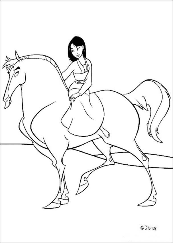 Mulan coloring pages - Mulan and her handsome black stallion