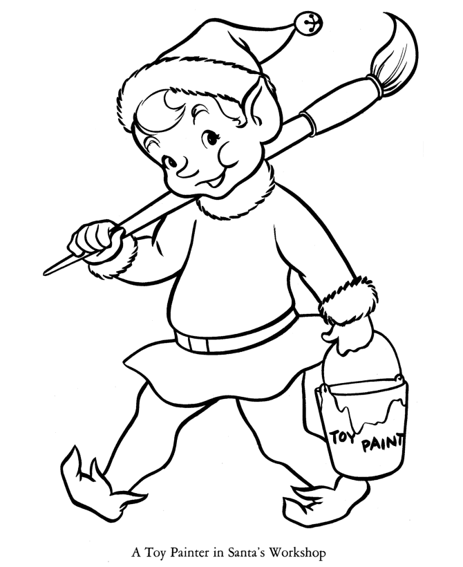 Bible Printables: Santa Christmas Coloring Pages - Elf worker