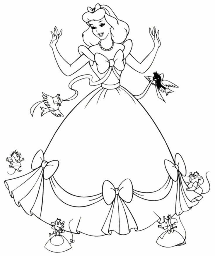 Princess Cinderella  Printable Disney Cartoon Coloring Pages