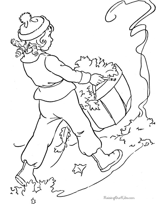 rake and leaves colour Colouring Pages