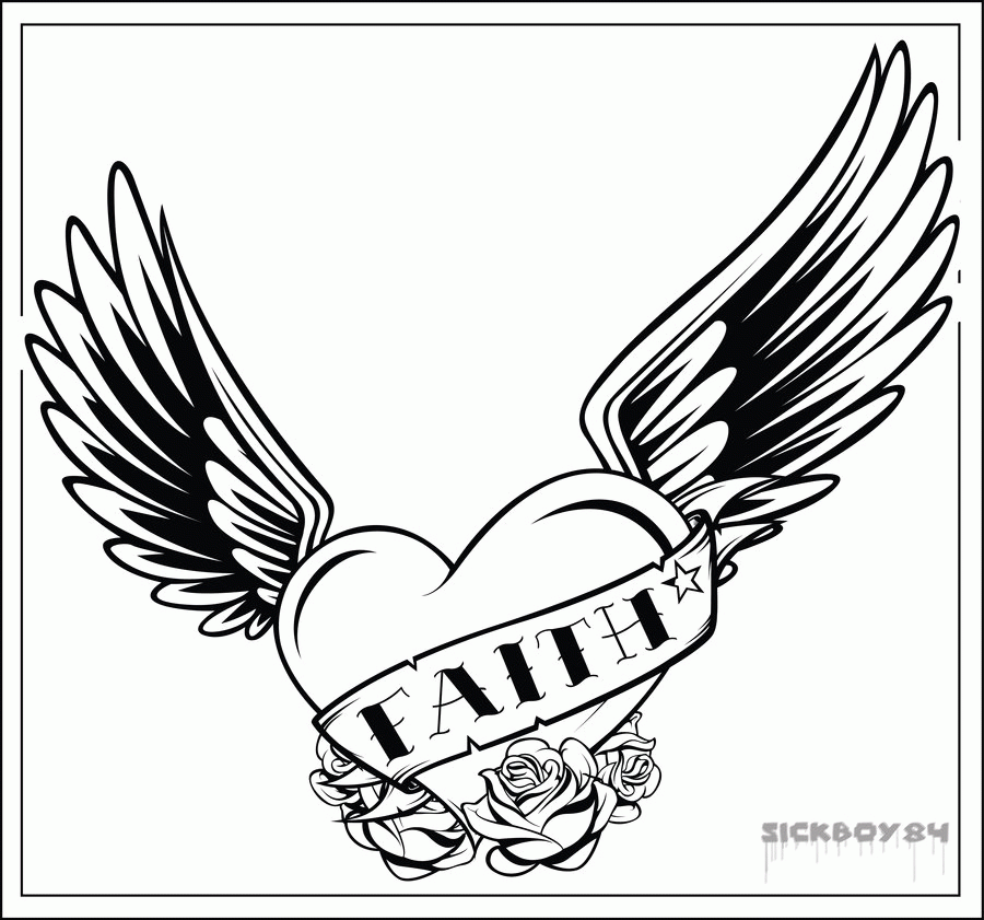 Free Hearts With Wings And Roses Coloring Pages, Download Free Hearts