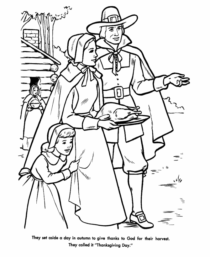 Pilgrim Thanksgiving Coloring Page Sheets - Pilgrims prepare