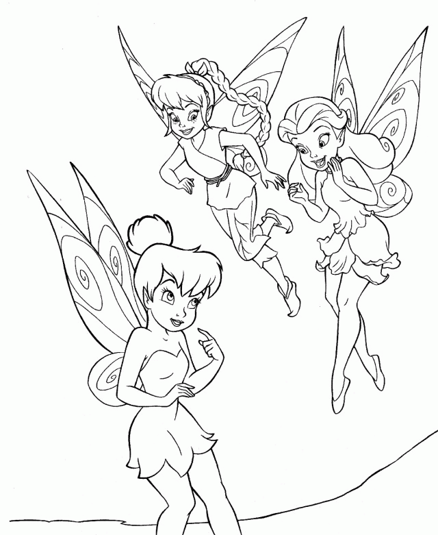 Tinker Bell And Two Friend Coloring For Kids