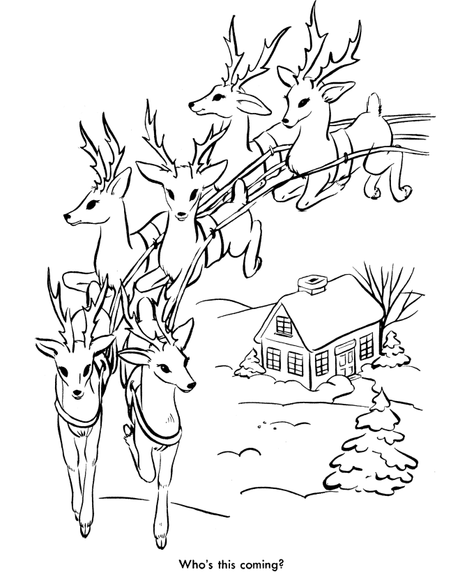 Santas Reindeer Coloring Pages - Santas Reindeer in Flight