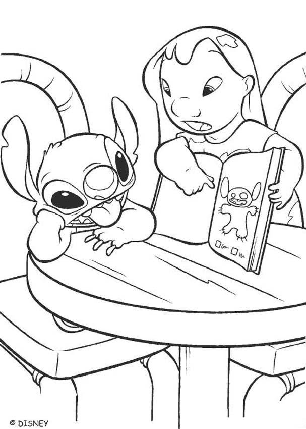 Lilo and Stitch coloring pages - Lilo and Stitch reading a book