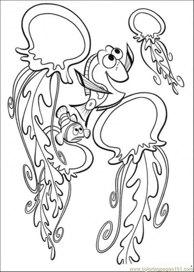 Coloring Pages Playing With Jelly Fish (Cartoons  Finding Nemo
