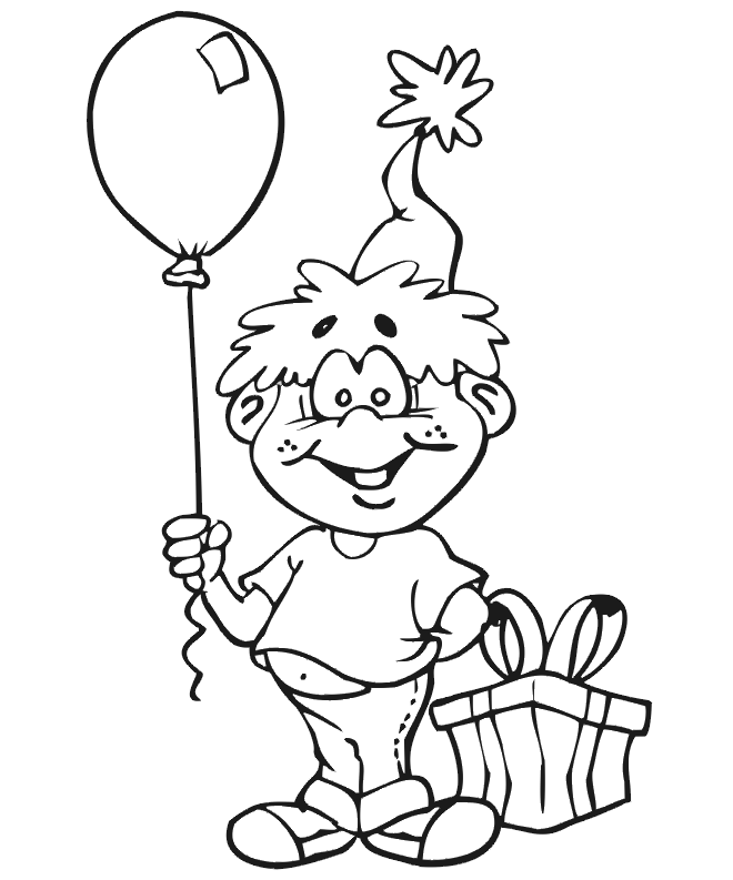 Birthday Coloring Page | A Boy With A Gift  Balloon