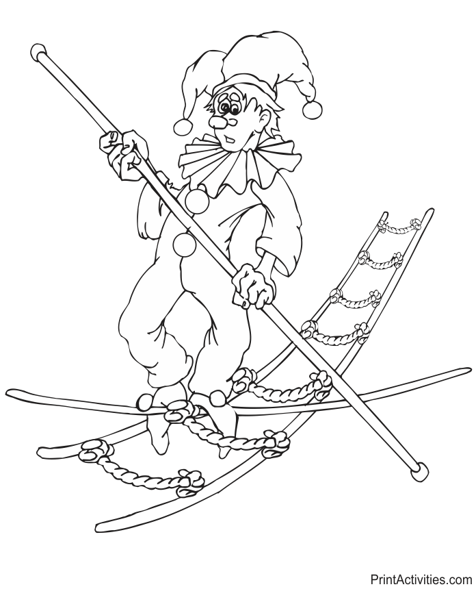Circus Performer Coloring Page | Clown on Highwire