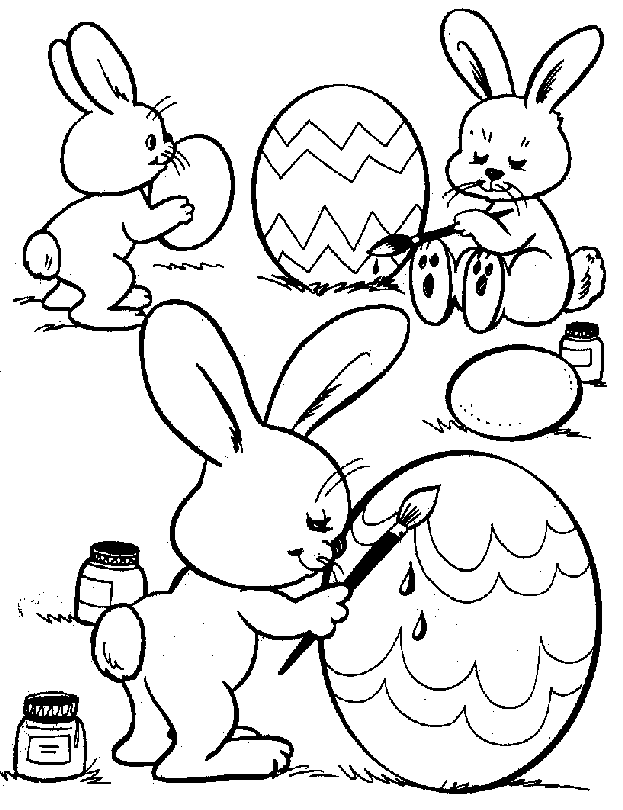  Three Rabbits and Easter Eggs Coloring Pages