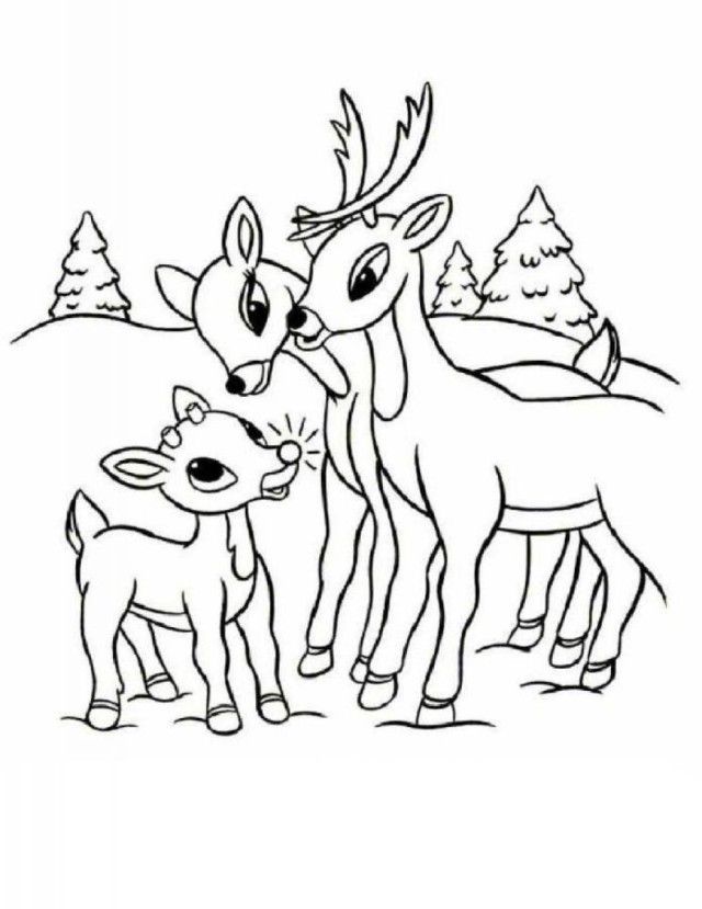 Newest Rudolph Reindeer And Family Coloring Page 