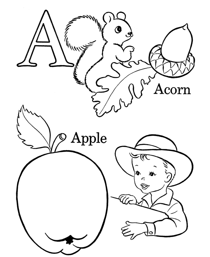 Letters A Apple And Acorn Coloring Pages