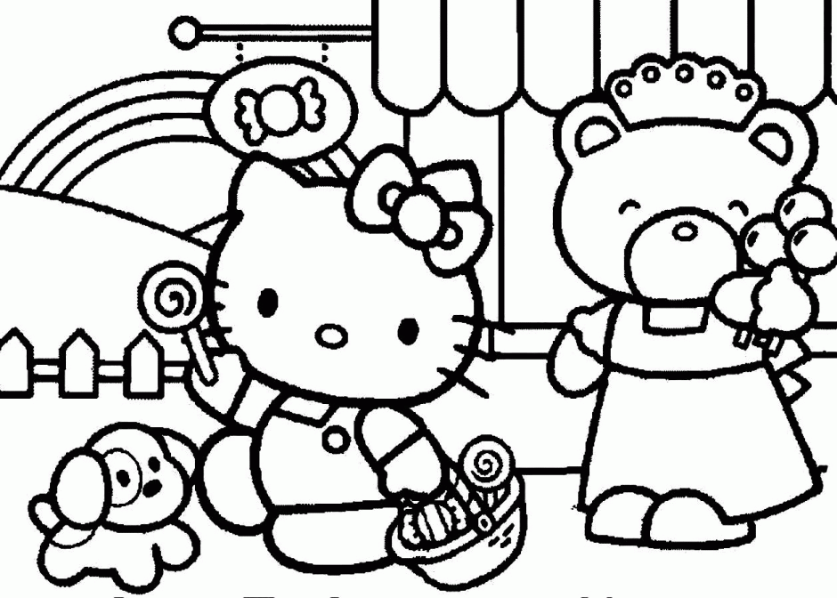 Download Hello Kitty And Friends Buying Some Candies Coloring