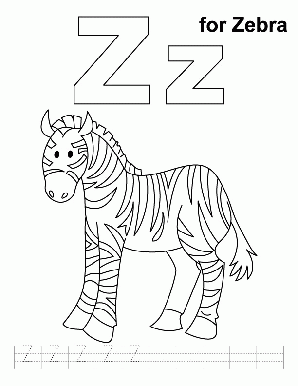 Z for zebra coloring page with handwriting practice | Download