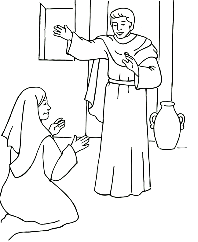 An Angel Visits Mary - Color Page | ACatholicPrayer: Catholic Cutouts