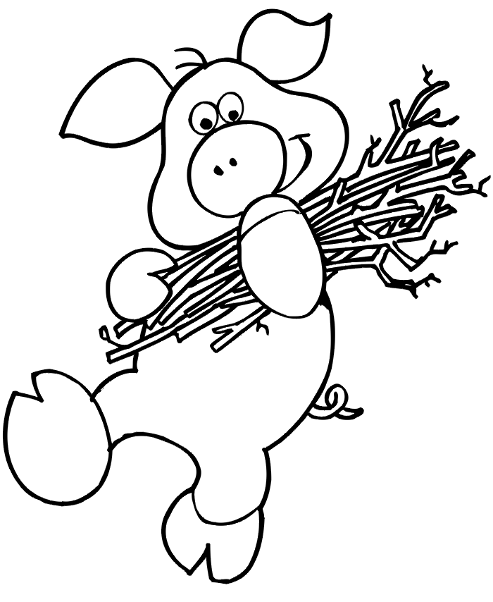 The Three Little Pigs Coloring Page | Pig Carrying Sticks
