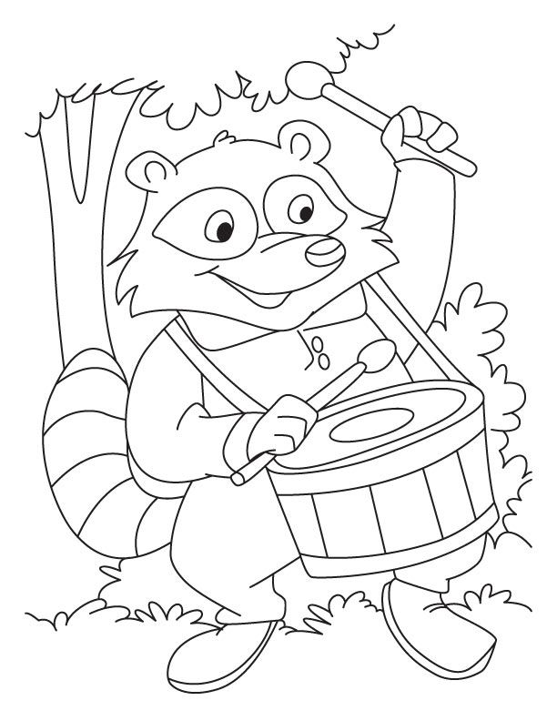 Raccoon the drum beater coloring pages | Download Free Raccoon