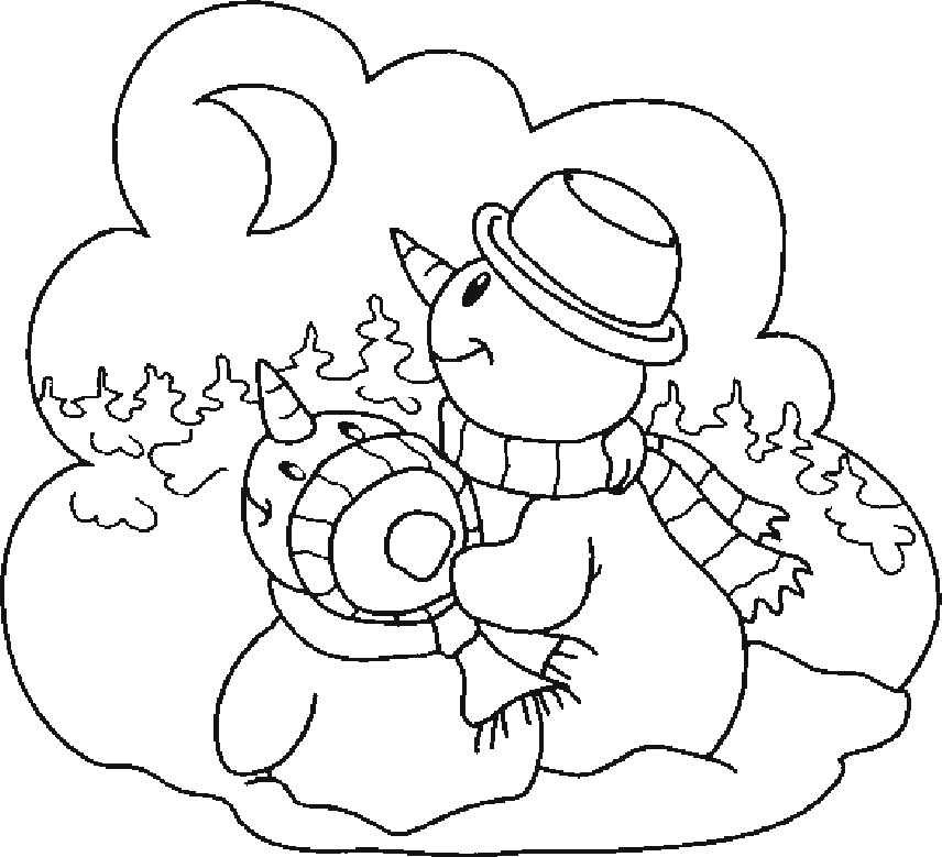 Two Snowman In The Night Coloring Pages - Christmas Coloring Pages