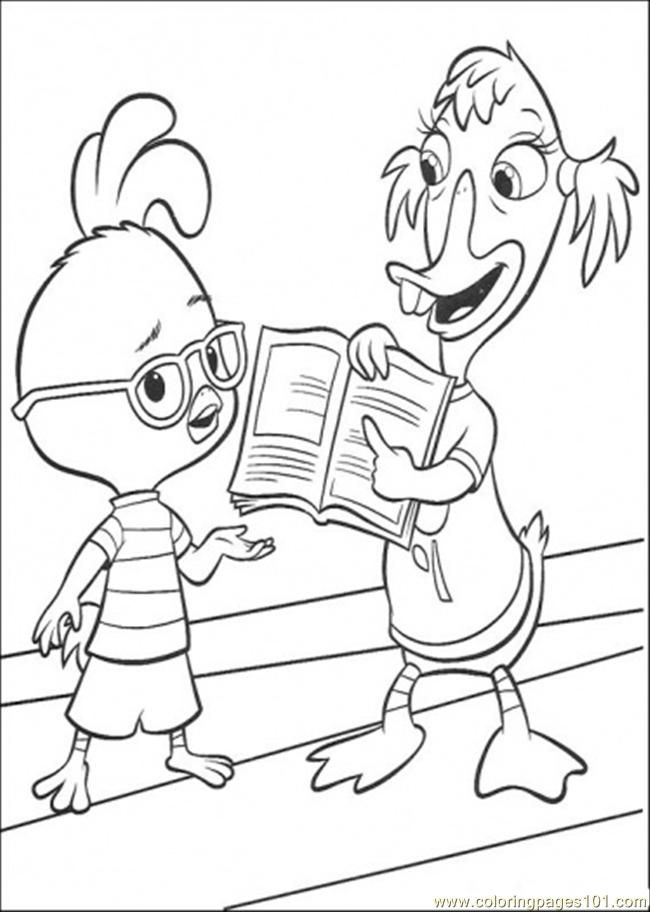Coloring Pages Chicken Little Is Reading A Book Cartoons