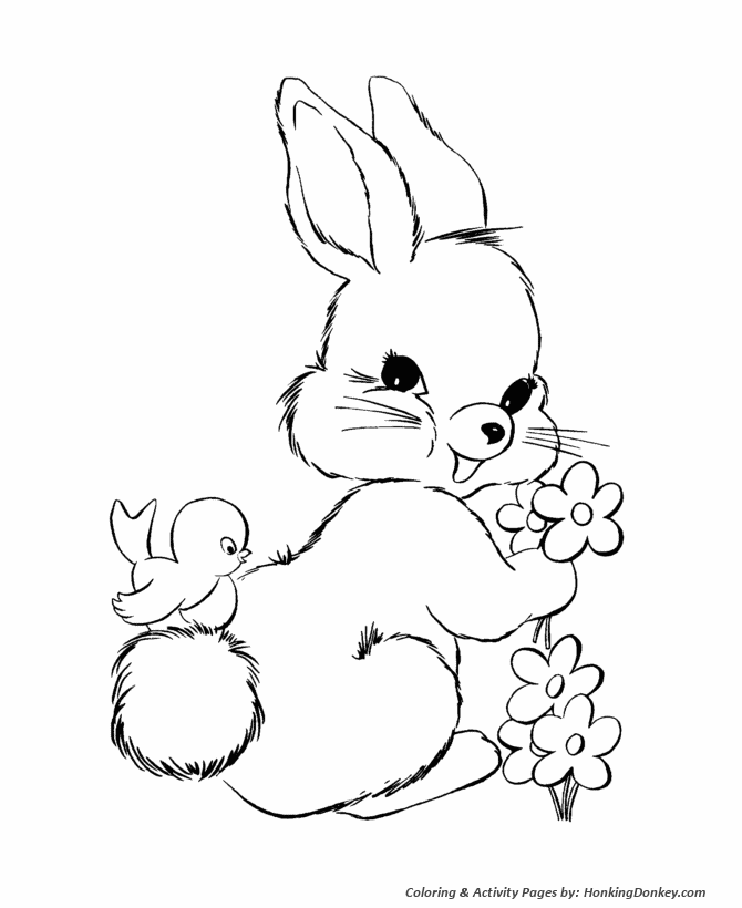 Easter Bunny Coloring Pages - Easter Bunny Flowers 