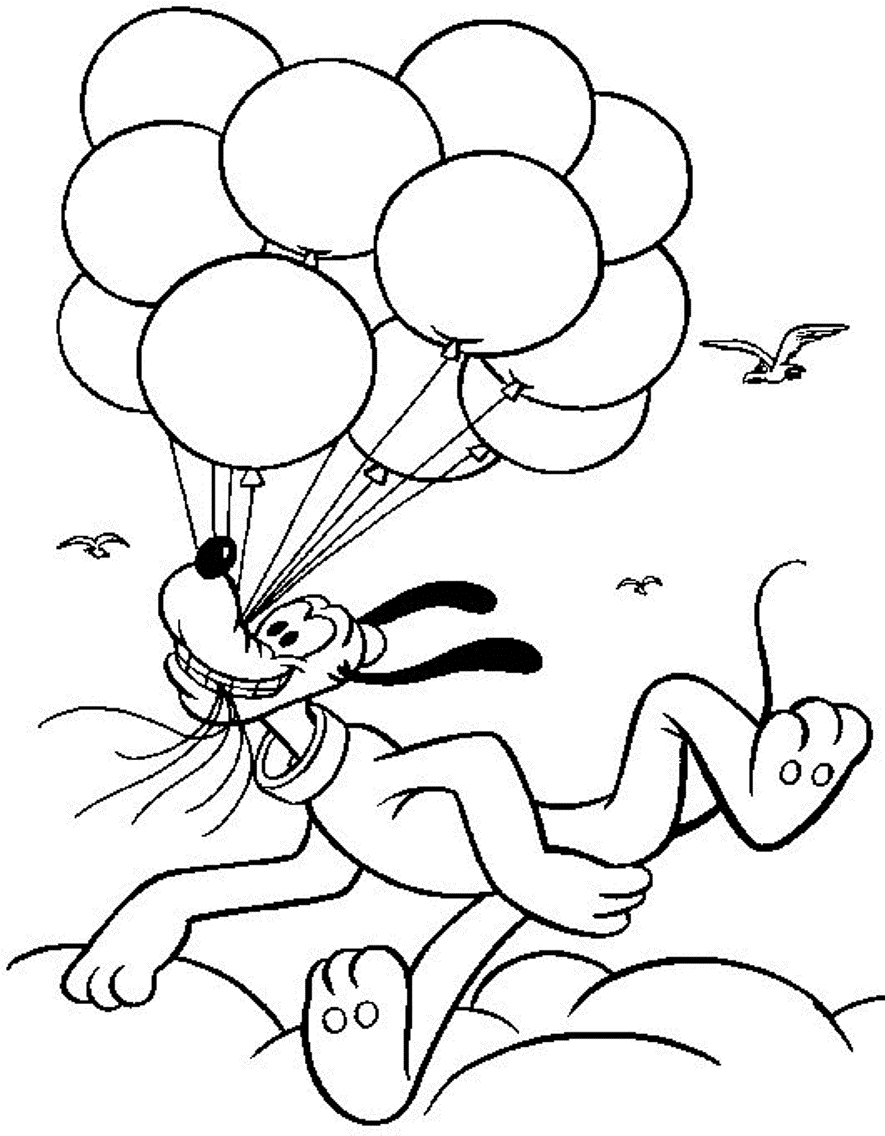 Pluto Coloring Pages Flying With Balloons | Cartoon Coloring pages