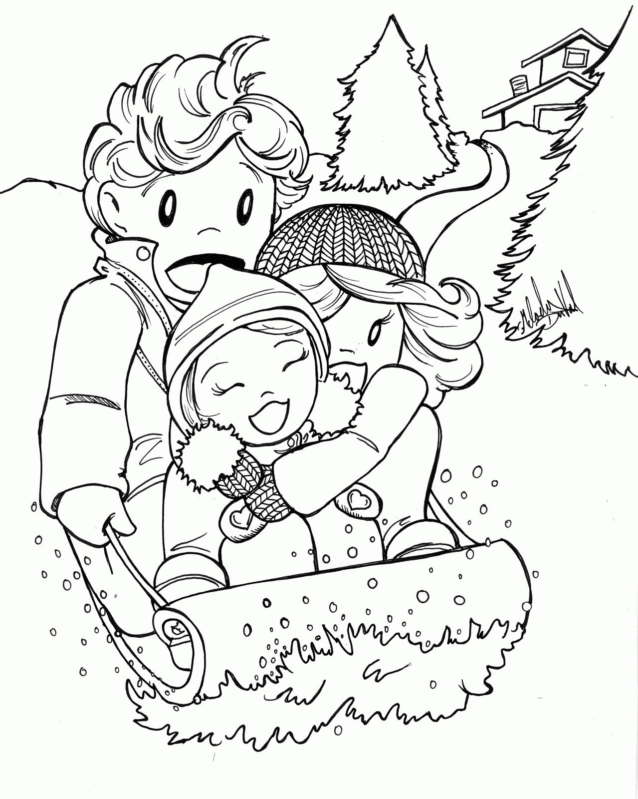 family winter fun colouring pages - Clip Art Library
