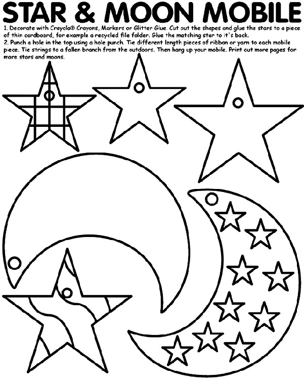 Star and Moon Mobile Coloring Page |Clipart Library