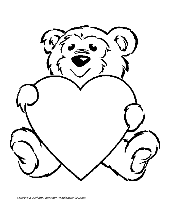 Valentines Day Hearts Coloring Pages - Teddy bear with a big