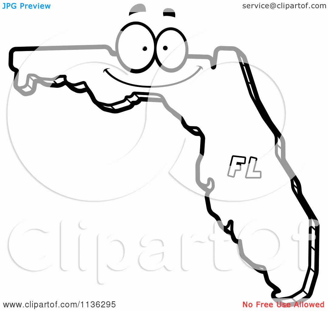Cartoon Clipart Of An Outlined Happy Florida State Character