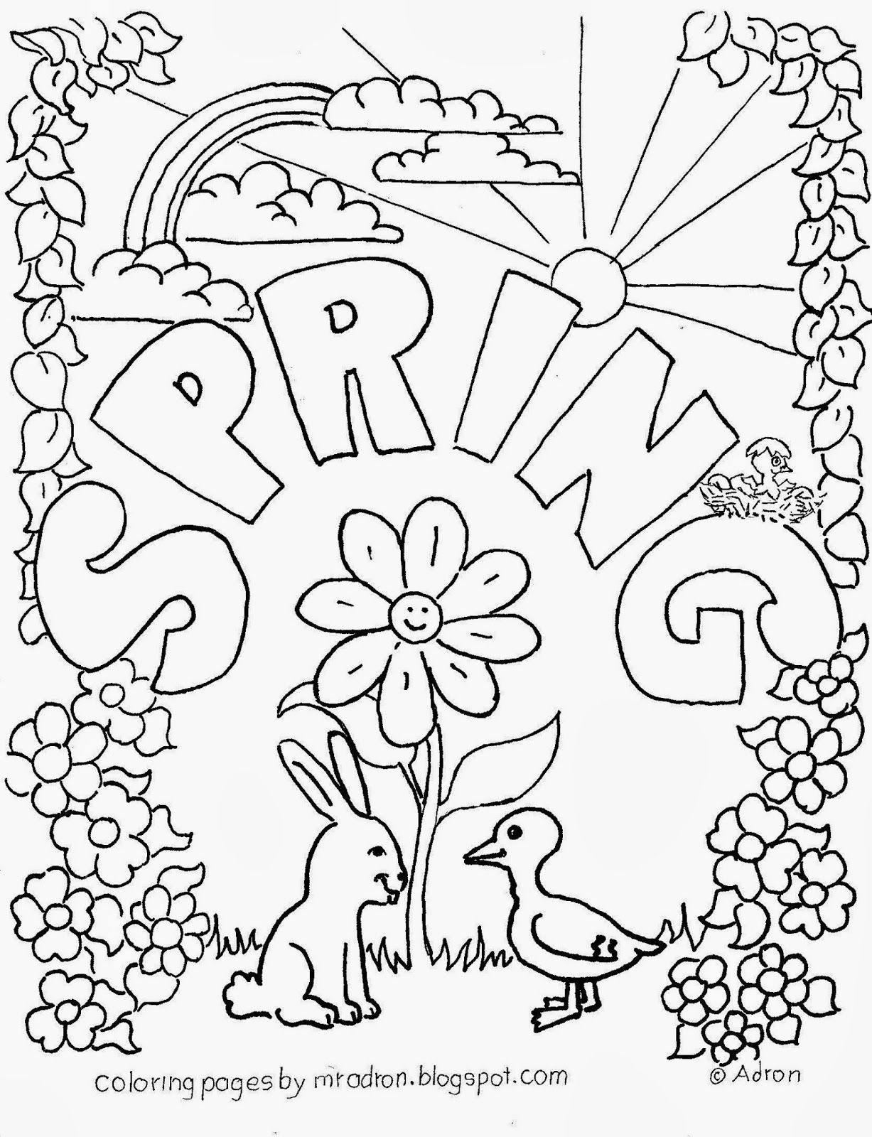 Coloring Pages for Kids by Mr. Adron: Spring, Free Coloring Page