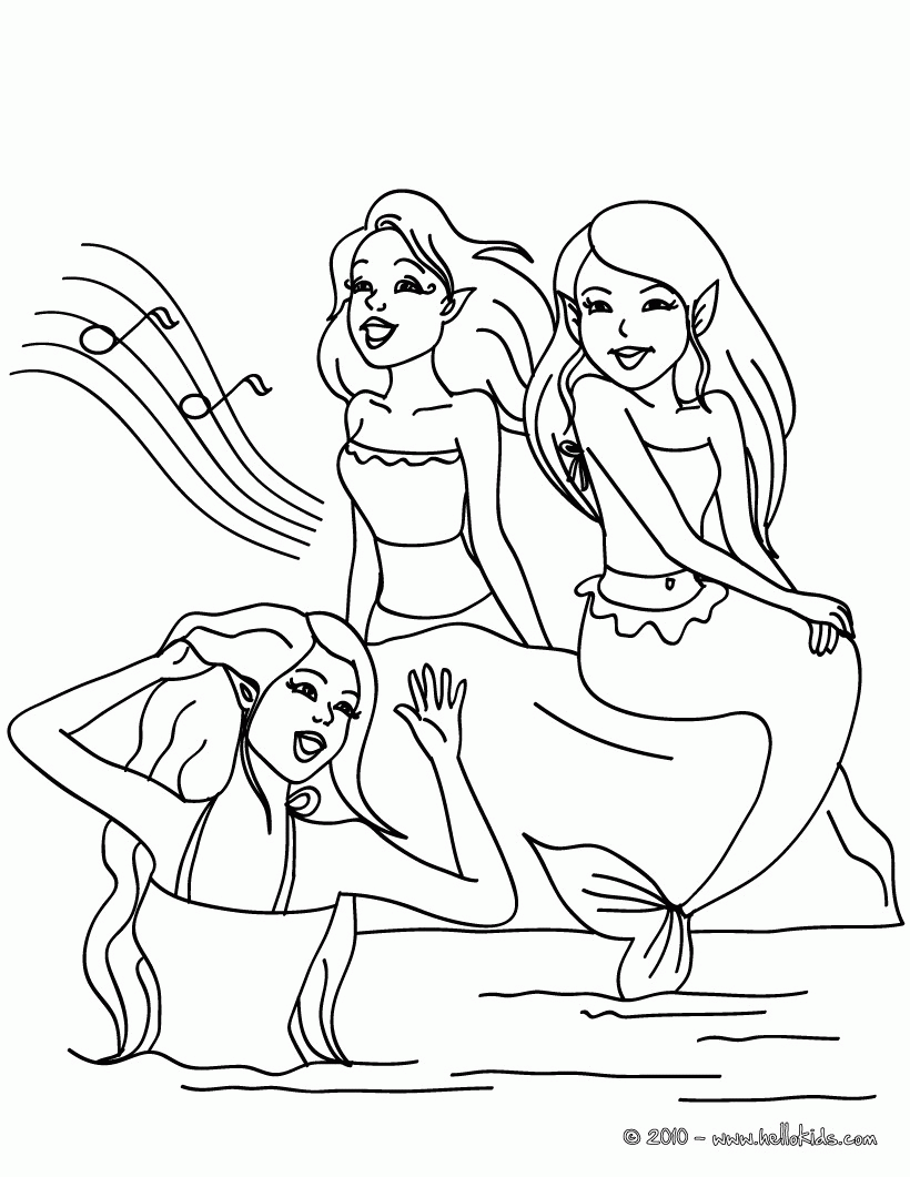 MERMAID coloring pages - Group of mermaids singing