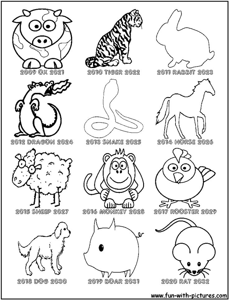 Chinese Zodiac Coloring Page | Geography- Asien (Asia) 