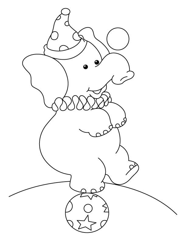 circus elephant standing on a ball coloring page | Download Free