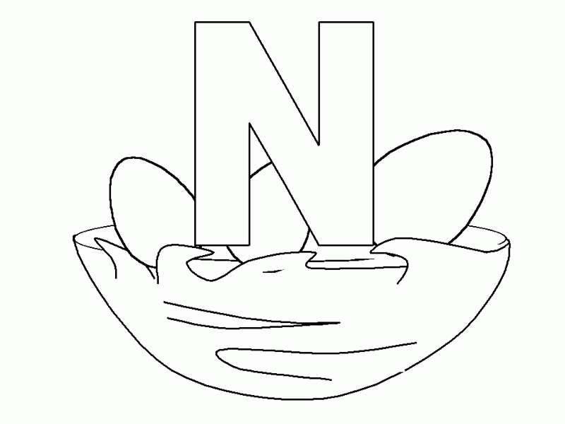 Alphabet Letter N for Nest Coloring Page: Alphabet Letter N